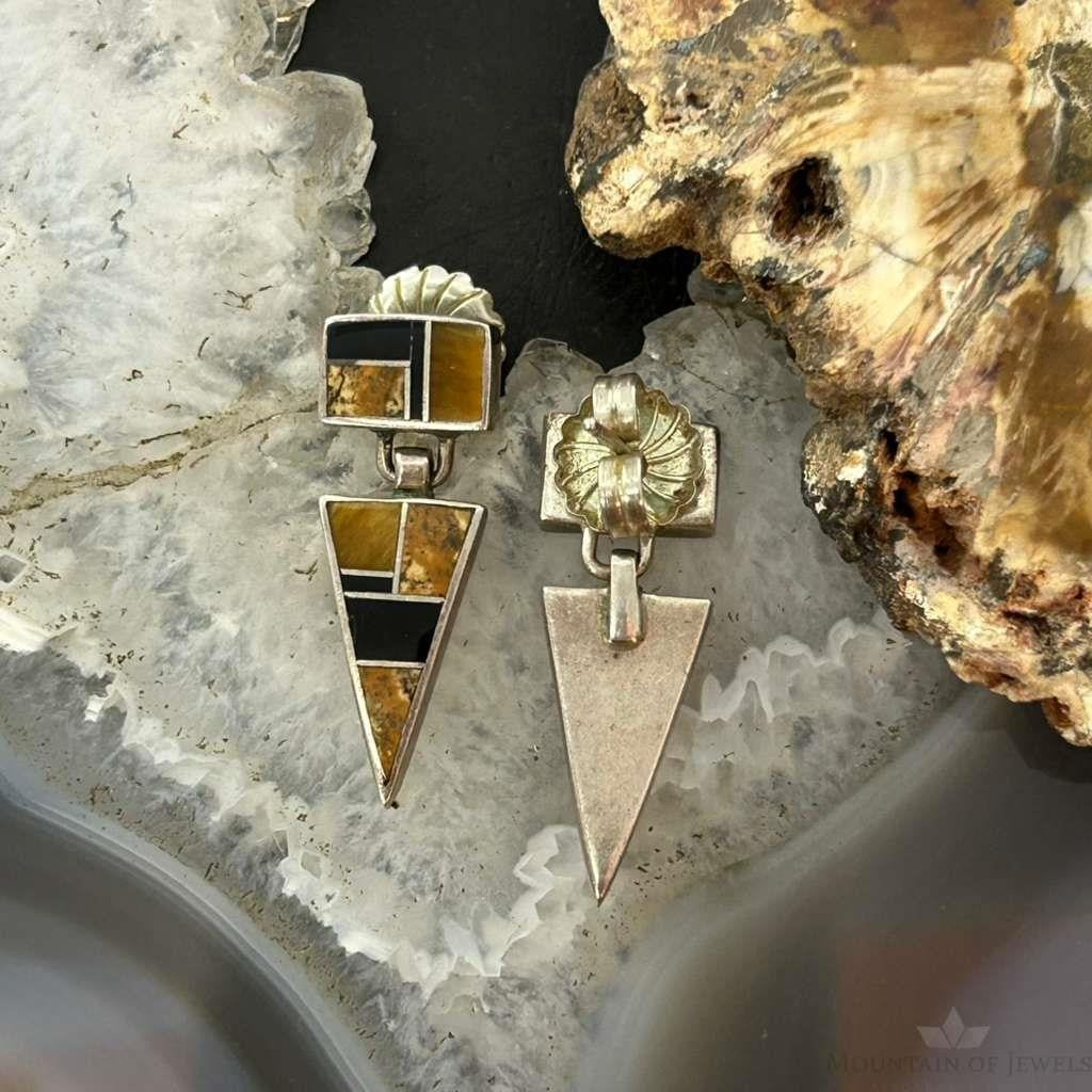 David Rosales Sterling Silver Native Earth Multi Stone Inlaid Earrings For Women