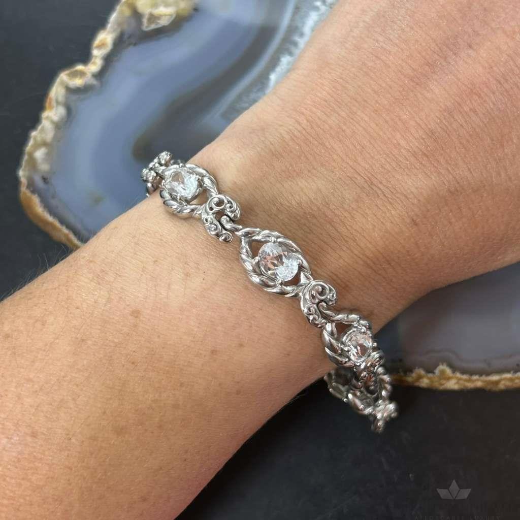 Carolyn Pollack Sterling Silver 6 Faceted White Topaz Link Bracelet For Women