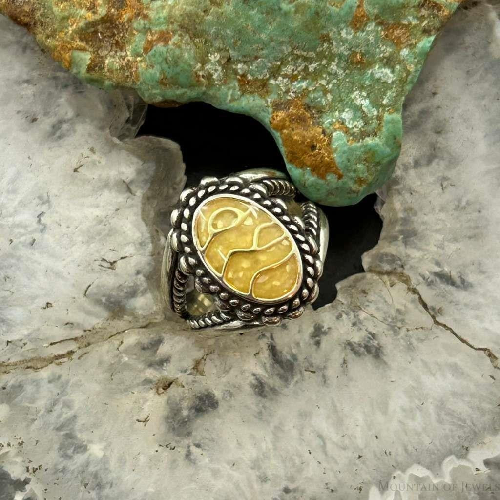 Carolyn Pollack Sterling Silver Oval Chip Inlay Citrine Decorated Ring For Women