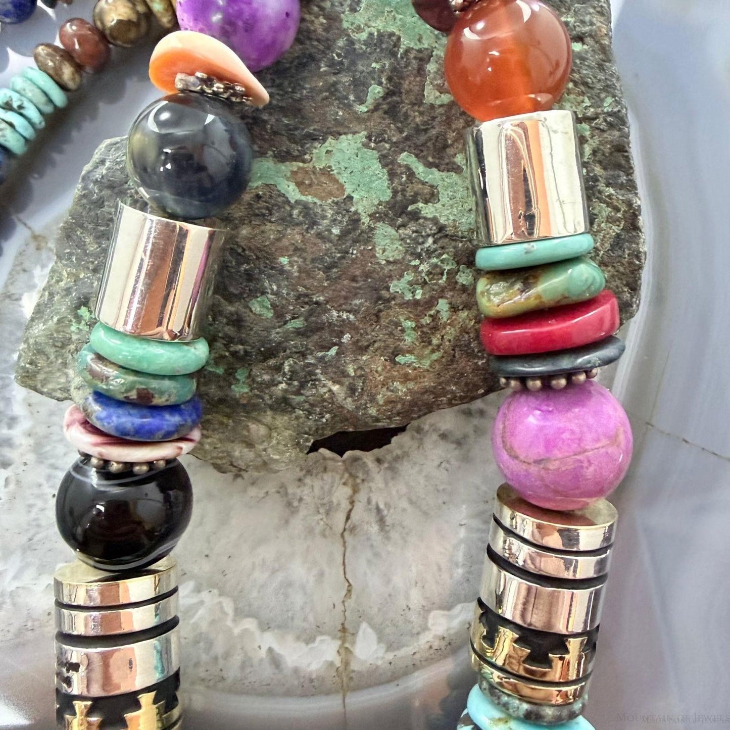 Tommy & Rosita Singer Sterling Turquoise & Multistone Beads 21" Necklace #1