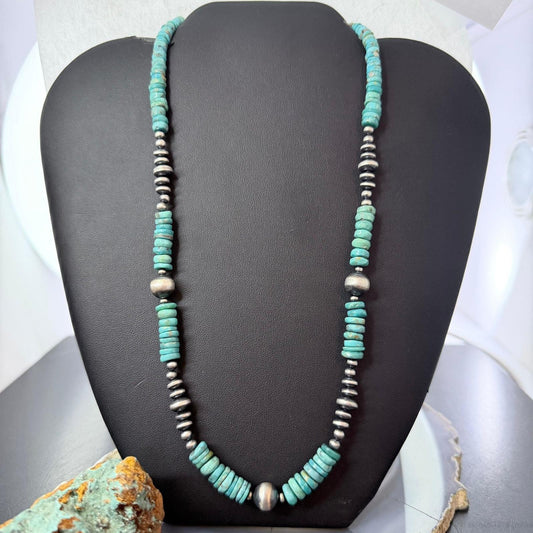 Sterling Silver Southwestern Style Blue Turquoise Beads &Starling Beads 18" Necklace For Women  #1