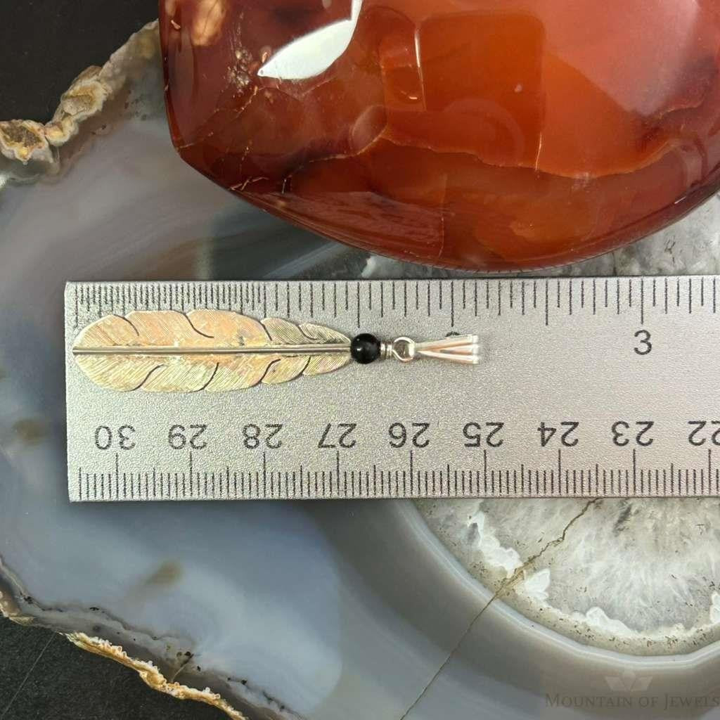Anthony Gatewood Sterling Silver Onyx Beads Feather Pendant For Women