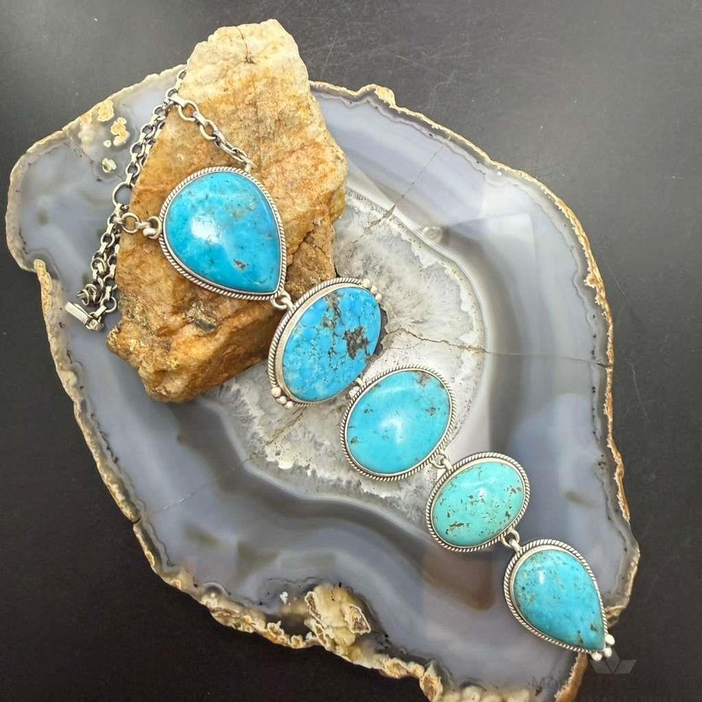 Sterling Silver Southwestern Style Kingman Turquoise 33" Necklace For Women