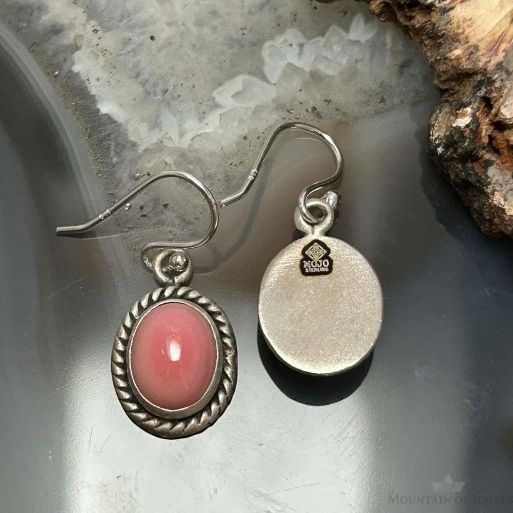 Sterling Silver Southwestern Style Oval Pink Conch Dangle Earrings For Women