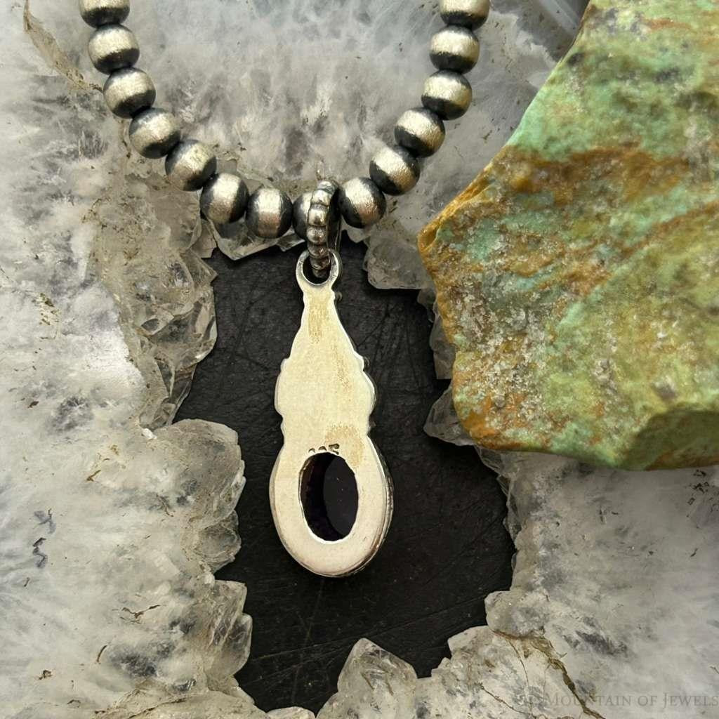 Sterling Silver Southwestern Style Oval Amethyst Decorated Charm/Pendant For Women
