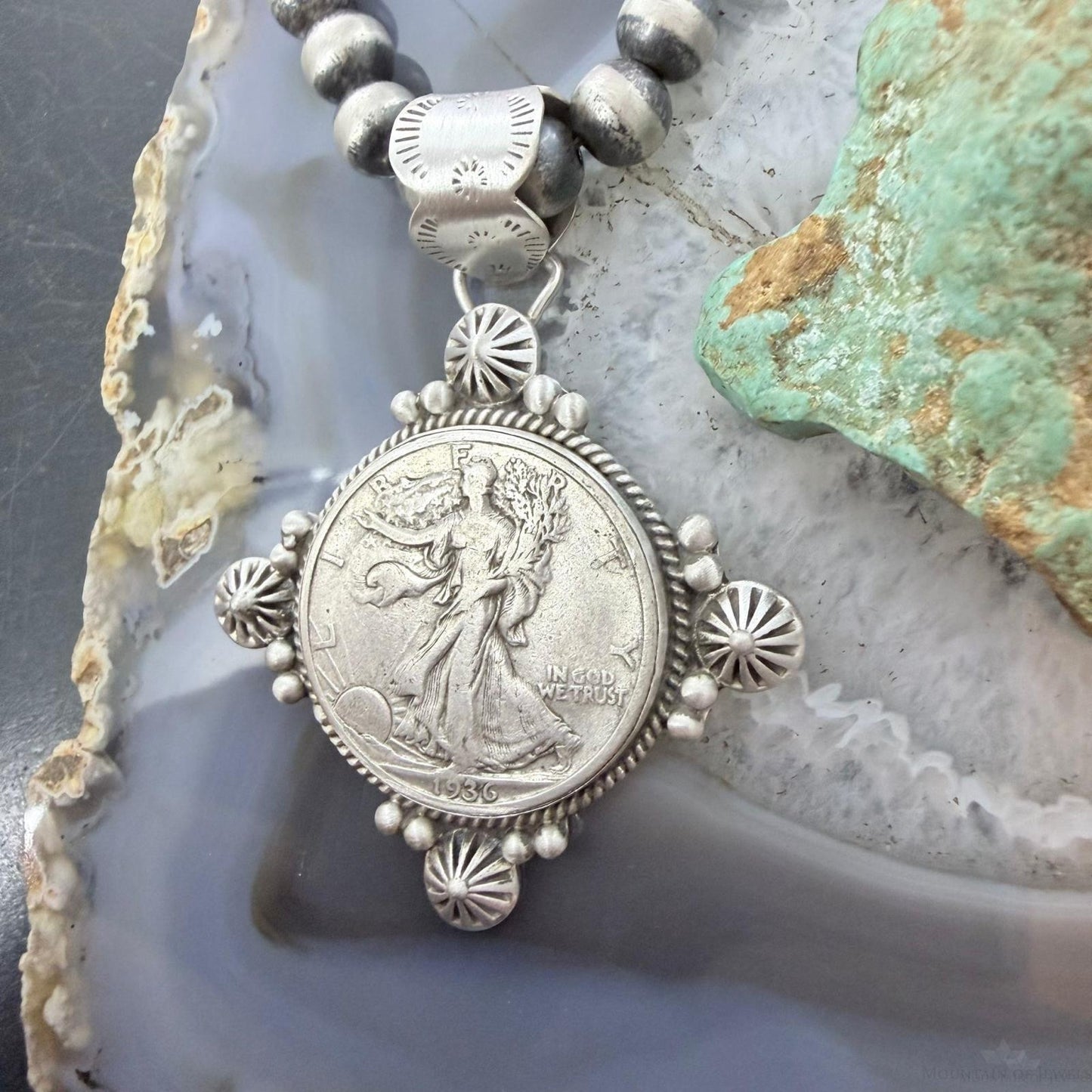 1936 Genuine 90% Silver US Walking Liberty Half Dollar Decorated Unisex Pendant