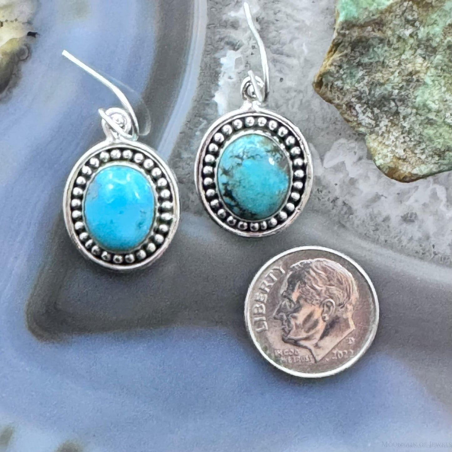 Sterling Silver Southwestern Style Oval Turquoise Dangle Earrings For Women