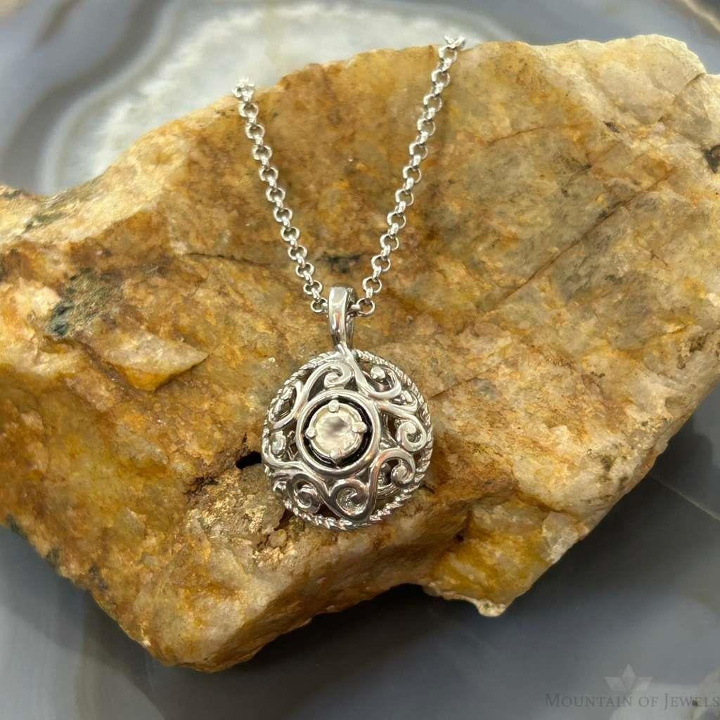 Carolyn Pollack Sterling Silver White Topaz in Round Swirl Pendant Necklace For Women