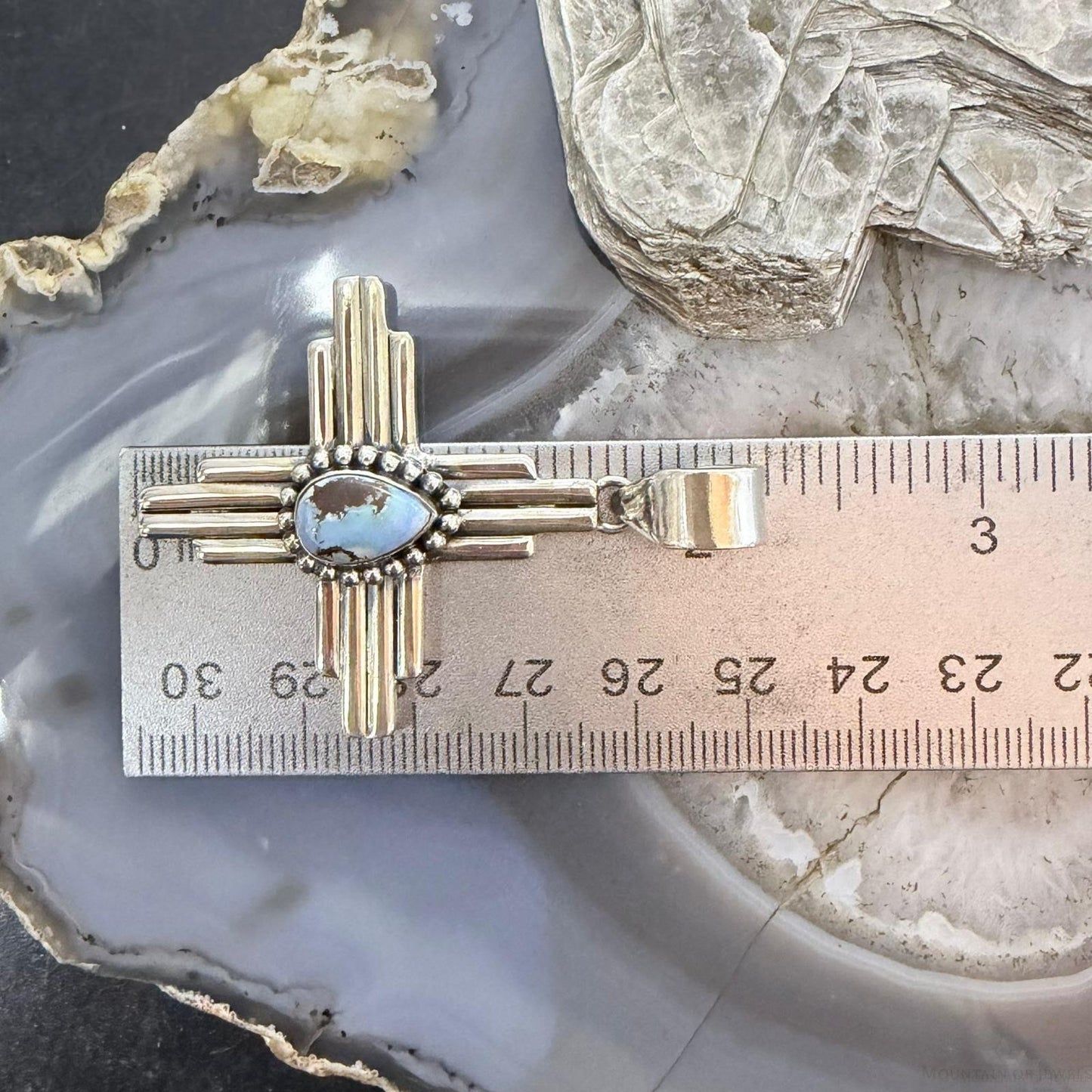 Sterling Silver Southwestern Style Teardrop Golden Hill Turquoise Zia Pendant