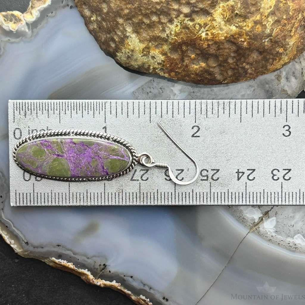 Sterling Silver Southwestern Style Oval Stichtite Dangle Earrings For Women