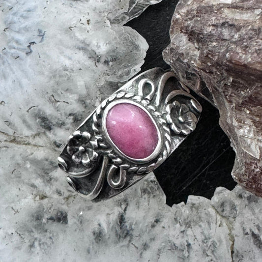 Carolyn Pollack Vintage Sterling Silver Oval Rhodonite Decorated Ring For Women