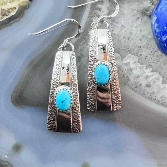 Michael Nez Sterling Silver Blue Turquoise Mountain Ridge Dangle Earrings For Women