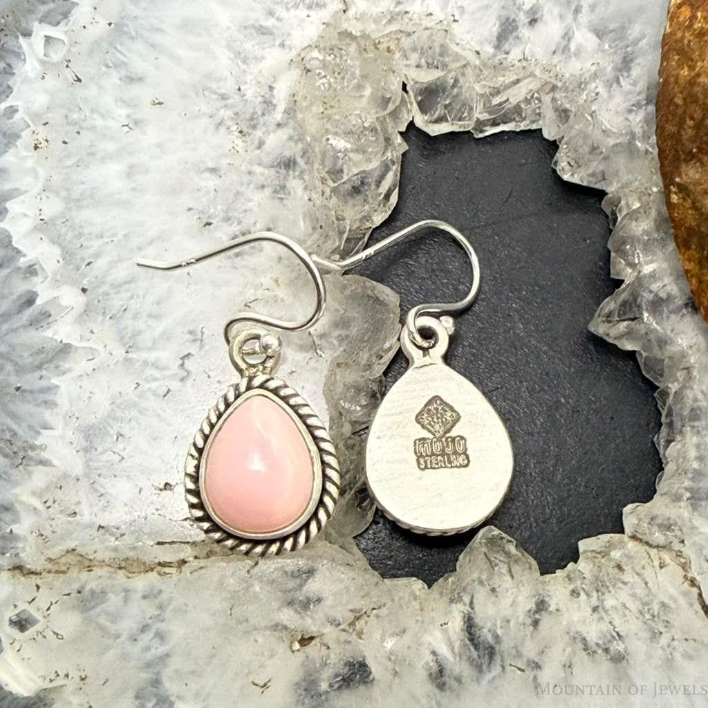 Sterling Silver Southwestern Style Teardrop Pink Conch Dangle Earrings For Women