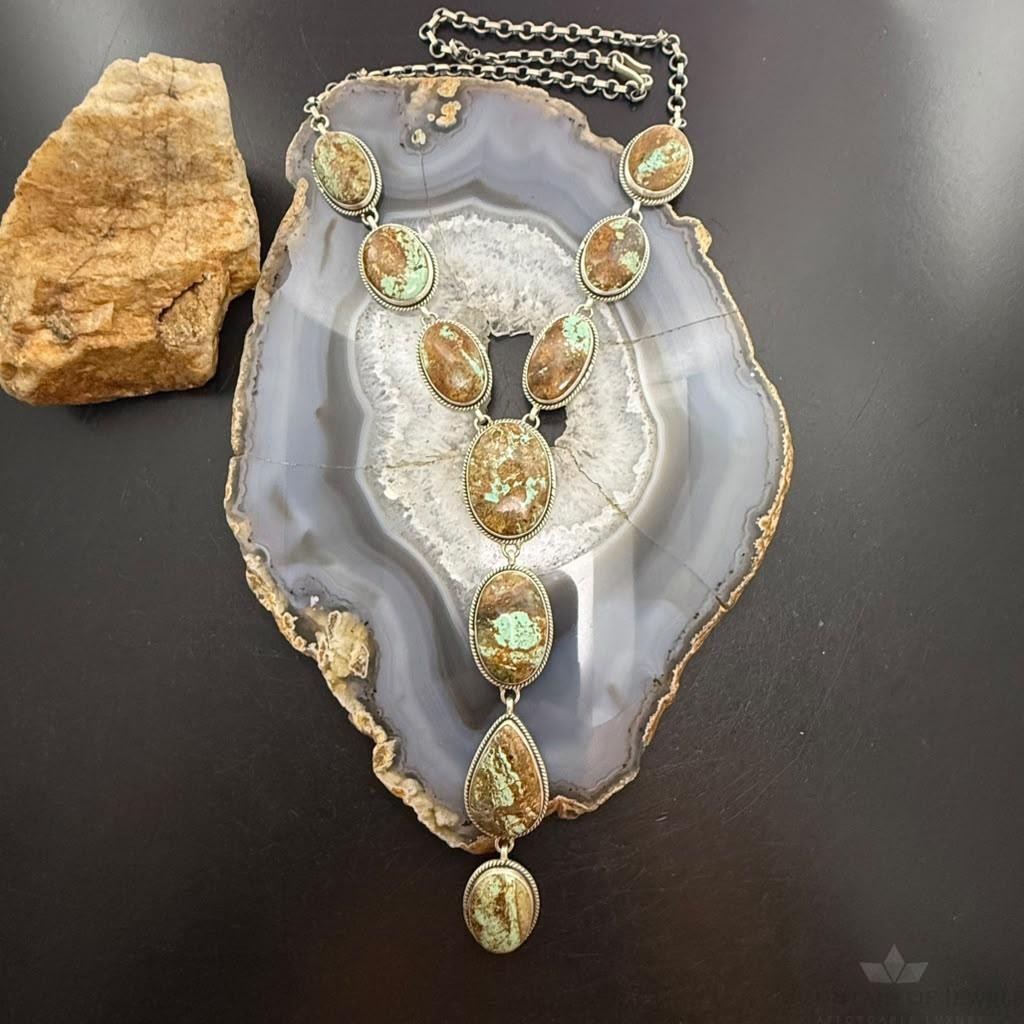 Sterling Silver Southwestern Style Montezuma Turquoise Lariat 24.5" Necklace For Women