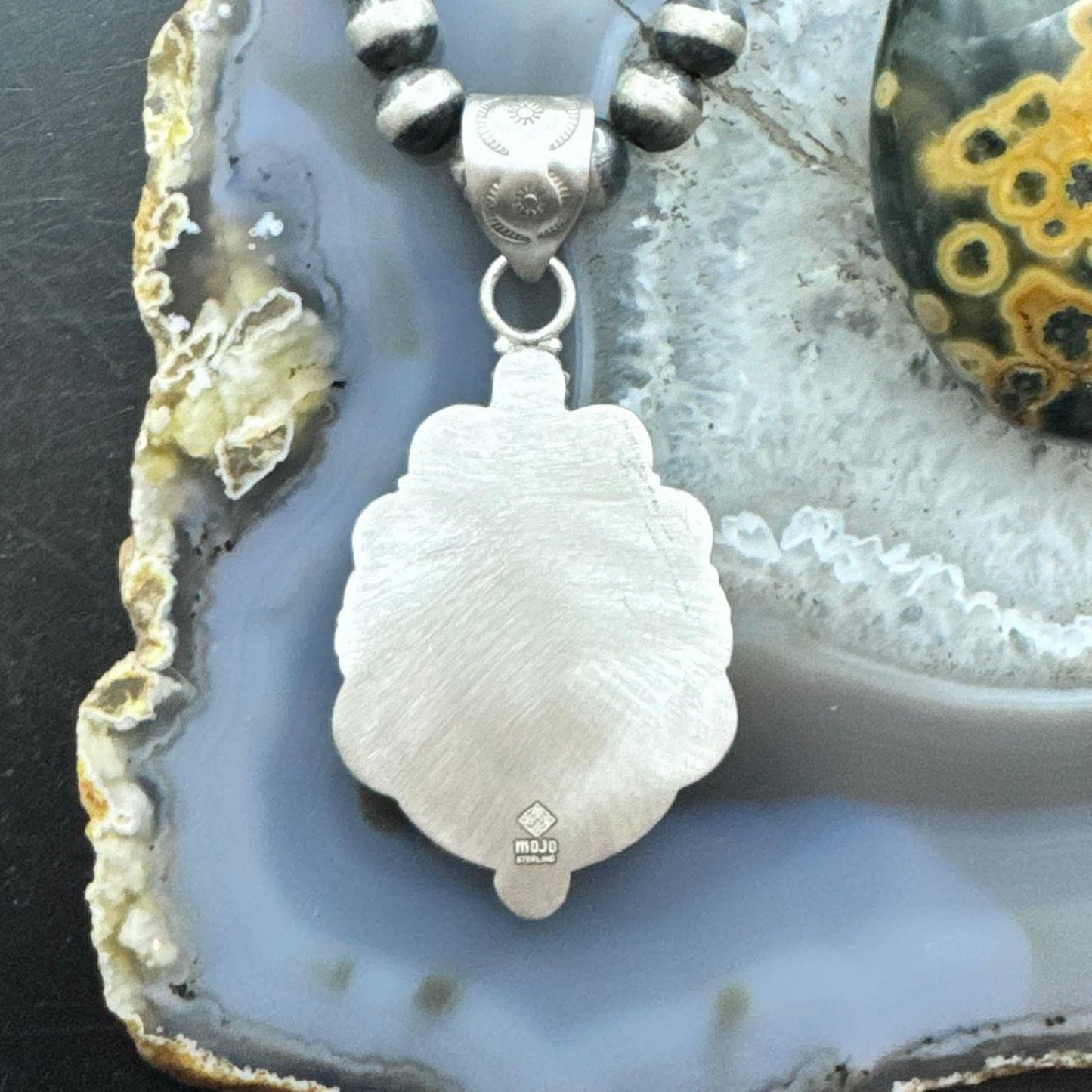 Sterling Silver Southwestern Style Elongated Teardrop Peanut Obsidian Pendant For Women