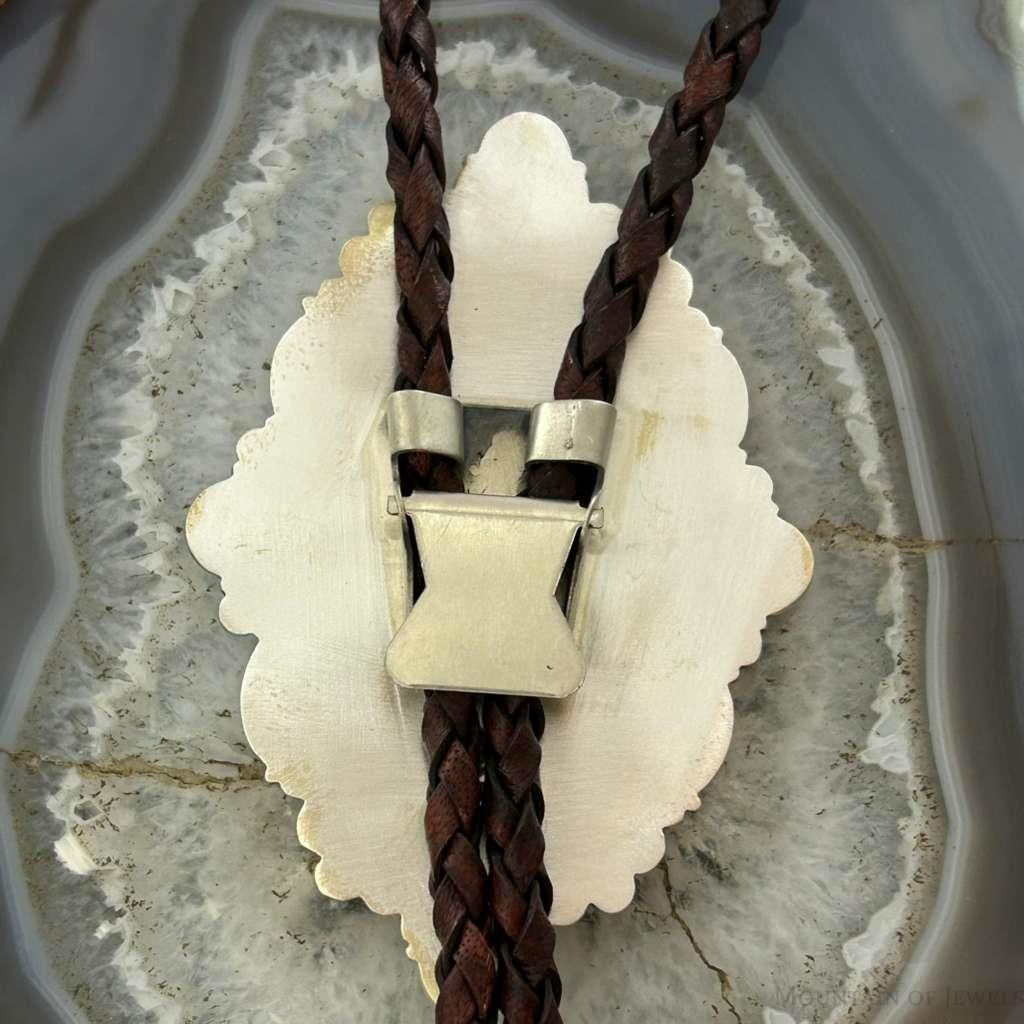 Sterling Silver Southwestern Style Large Oval Picture Jasper Decorated Bolo Tie For Men