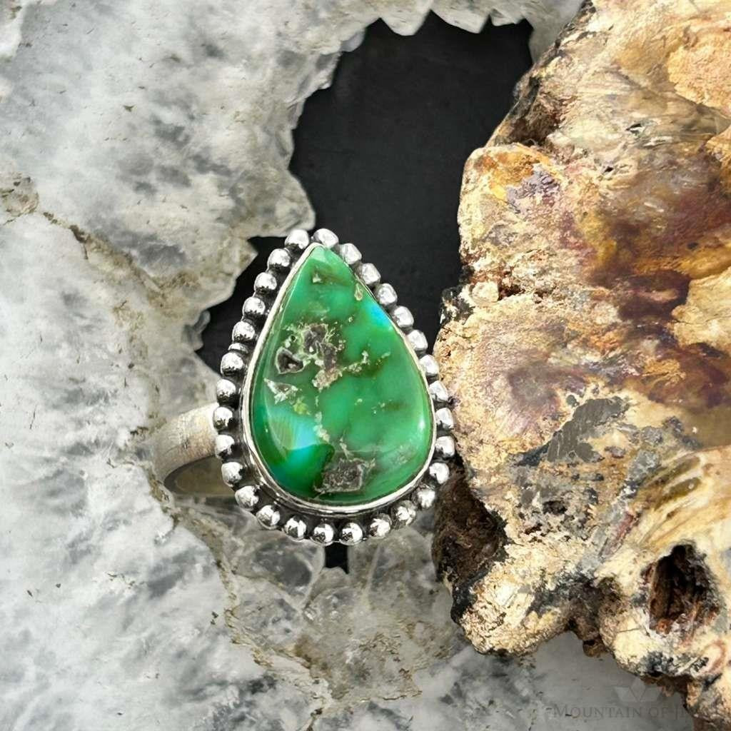 Sterling Silver Southwestern Style Teardrop Sonora Gold Turquoise Adjustable Ring #7