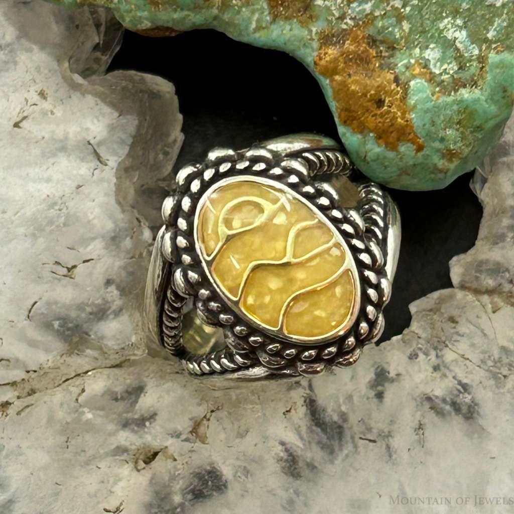 Carolyn Pollack Sterling Silver Oval Chip Inlay Citrine Decorated Ring For Women