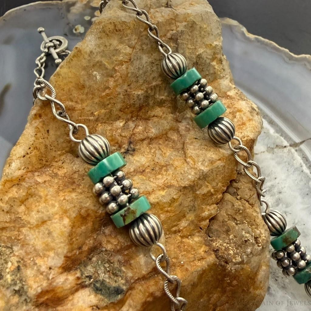 Carolyn Pollack Sterling Silver Turquoise & Spindle Beads 14" Necklace For Women