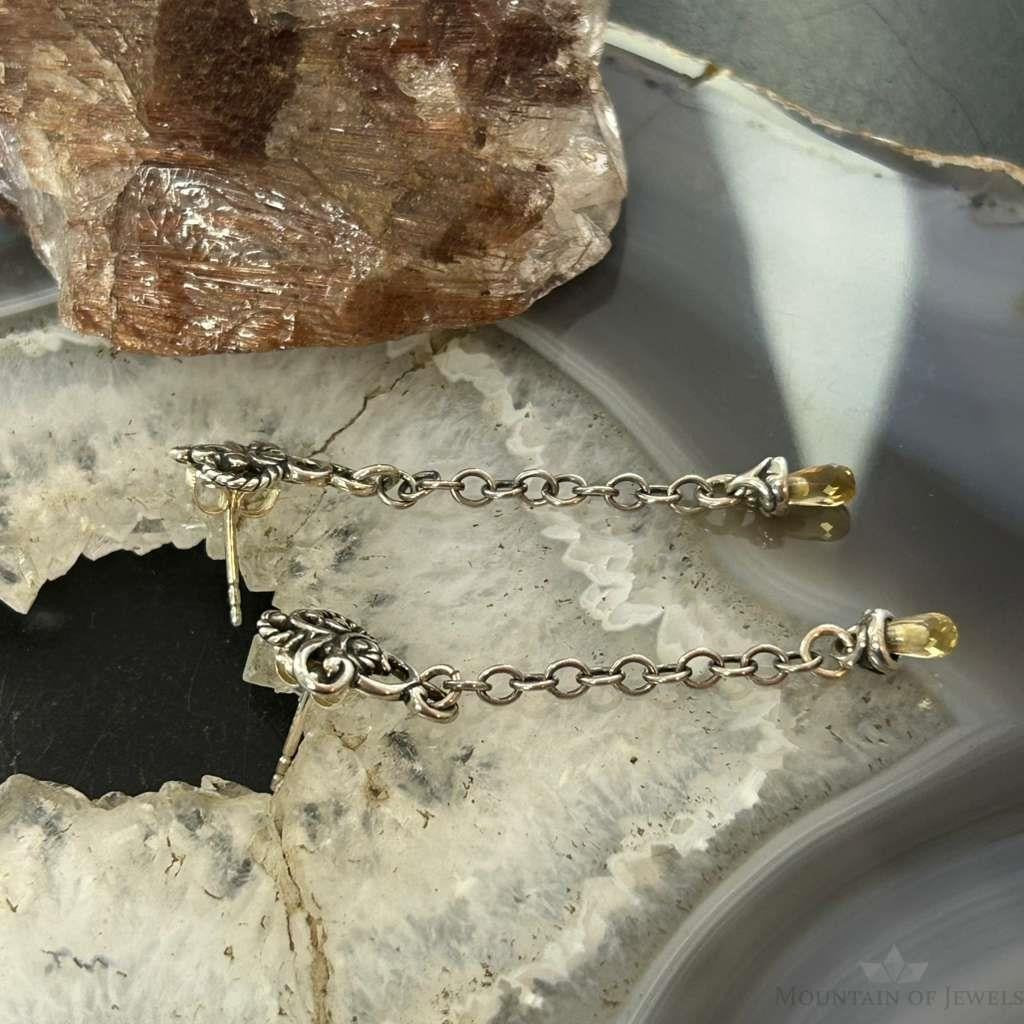 Carolyn Pollack Sterling Silver Faceted Citrine Long Dangle Earrings For Women