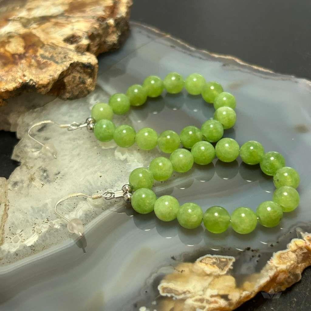 Sterling Silver 15 Rounded Peridot Beads Hoop Dangle Earrings For Women