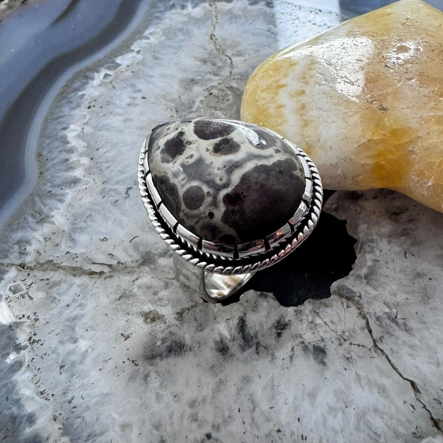 Sterling Silver Southwestern Style Teardrop Asteroid Jasper Ring Size 9.5 For Women