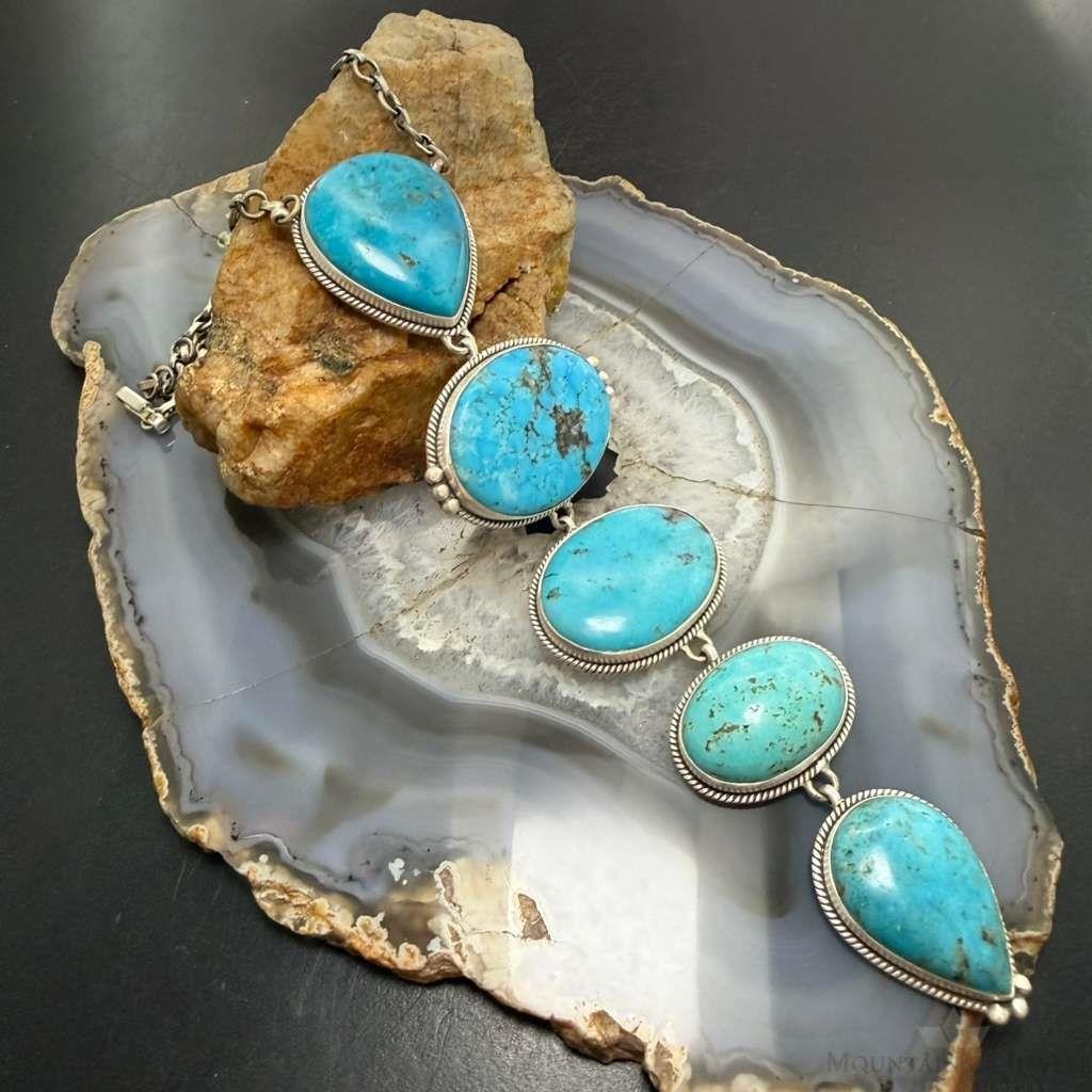 Sterling Silver Southwestern Style Kingman Turquoise 33" Necklace For Women