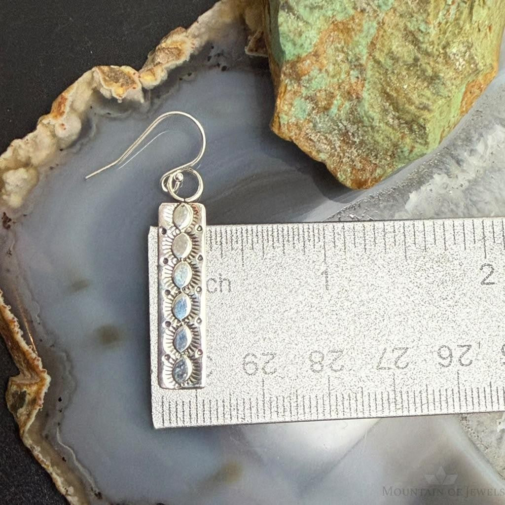 Michael Nez Native American Sterling Silver Rectangle Dangle Earrings For Women