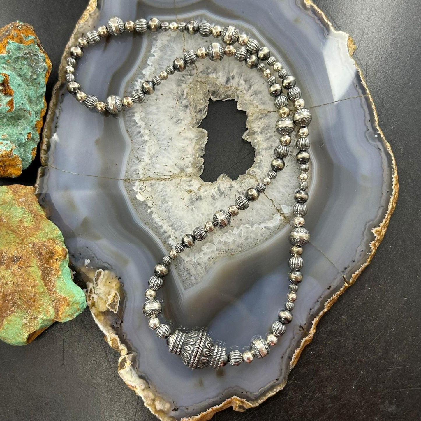 Carolyn Pollack Sterling Silver Decorated 3mm-8mm Graduated Beaded Necklace For Women