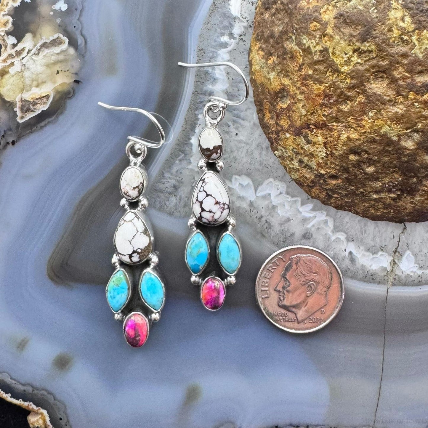 Sterling Silver Southwestern Style Multistone Cluster Dangle Earrings For Women #3