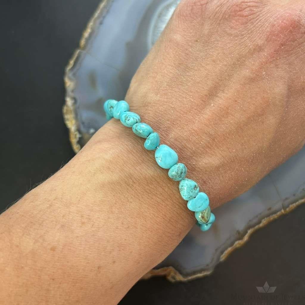 Sterling Silver Natural Turquoise Beads 7.5" Bracelet For Women