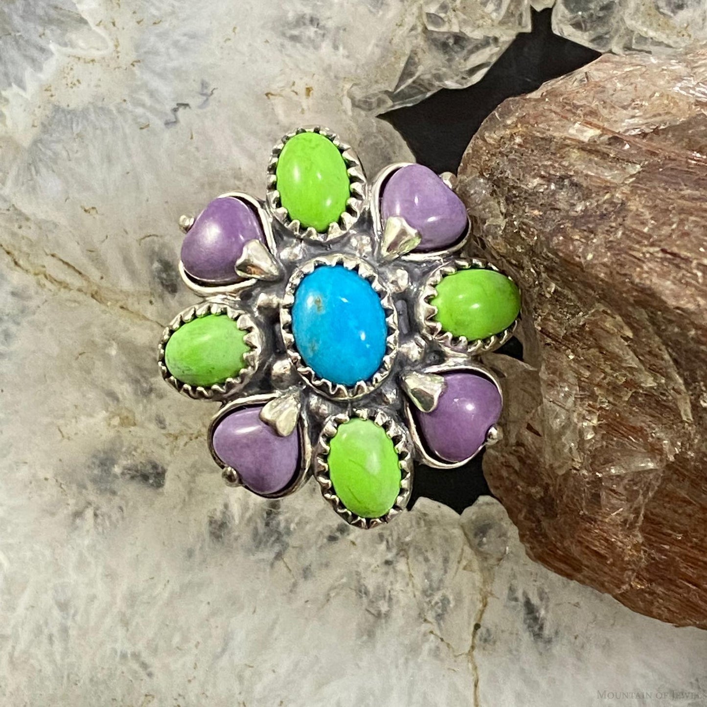 Carolyn Pollack Southwestern Style Sterling Silver Multistones Decorated Cluster Ring For Women