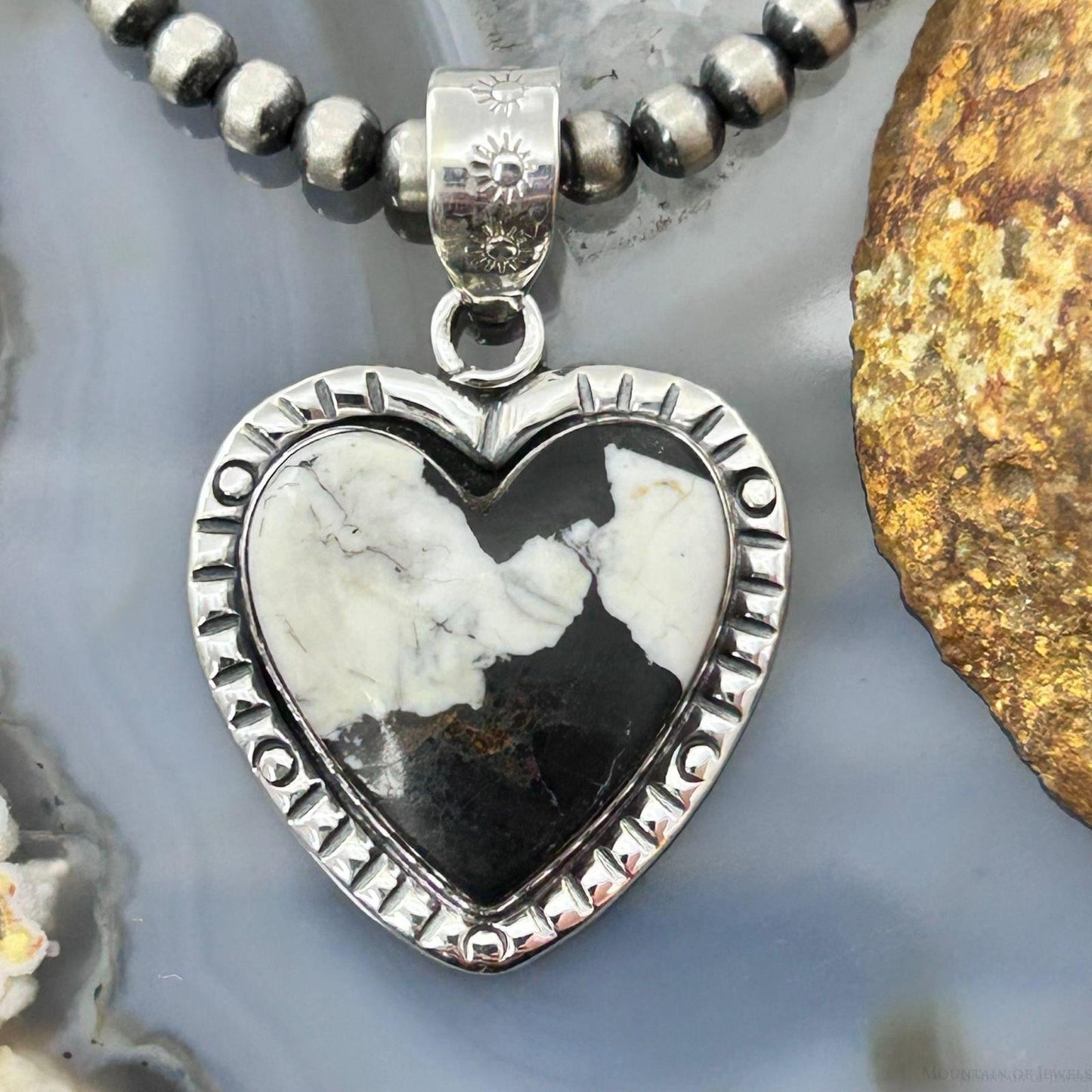 Sterling Silver Southwestern Style White Buffalo Decorated Heart Pendant For Women #4