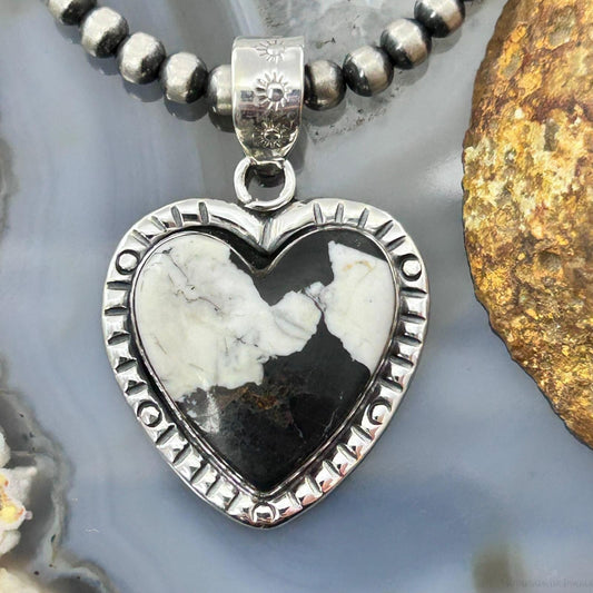 Sterling Silver Southwestern Style White Buffalo Decorated Heart Pendant For Women #4