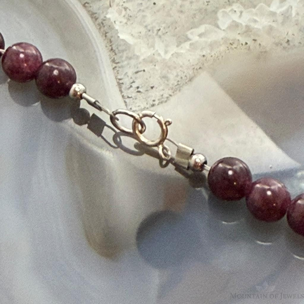 Sterling Silver 6mm Rounded Garnet Beads 18" Necklace For Women