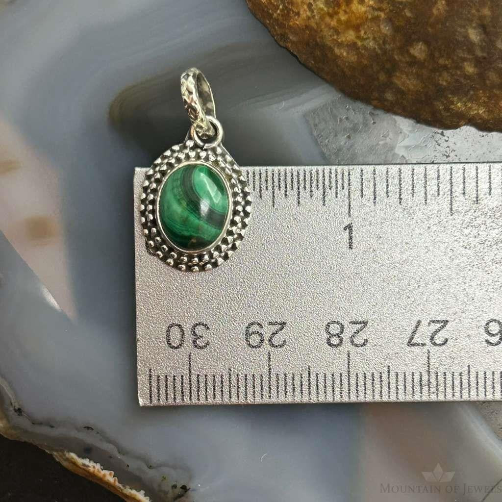 Sterling Silver Southwestern Style Oval Malachite Decorated Charm/Pendant For Women