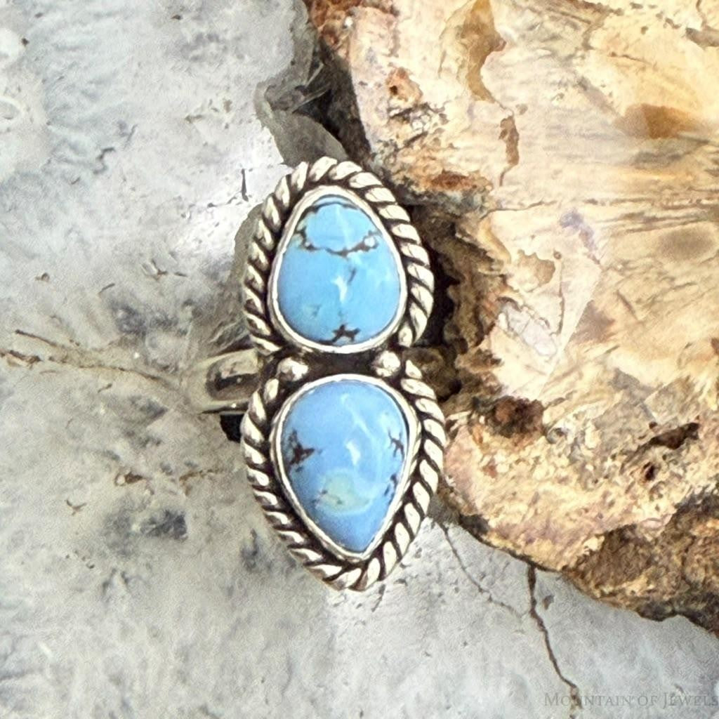Sterling Silver Southwestern Style 2 Golden Hill Turquoise Ring Size 6 For Women