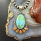 Sterling Silver Southwestern Style Oval Turquoise & Spiny Oyster Pendant For Women