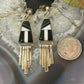 Vintage Native American Sterling Silver Onyx & MOP Inlay Dangle Earrings For Women