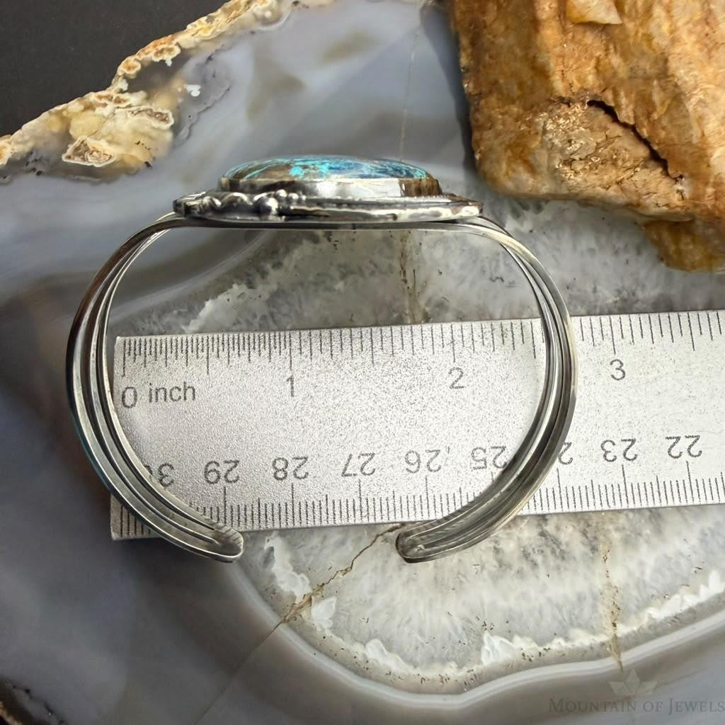 Sterling Silver Southwestern Style Oval Chrysocolla Decorated Bracelet For Women