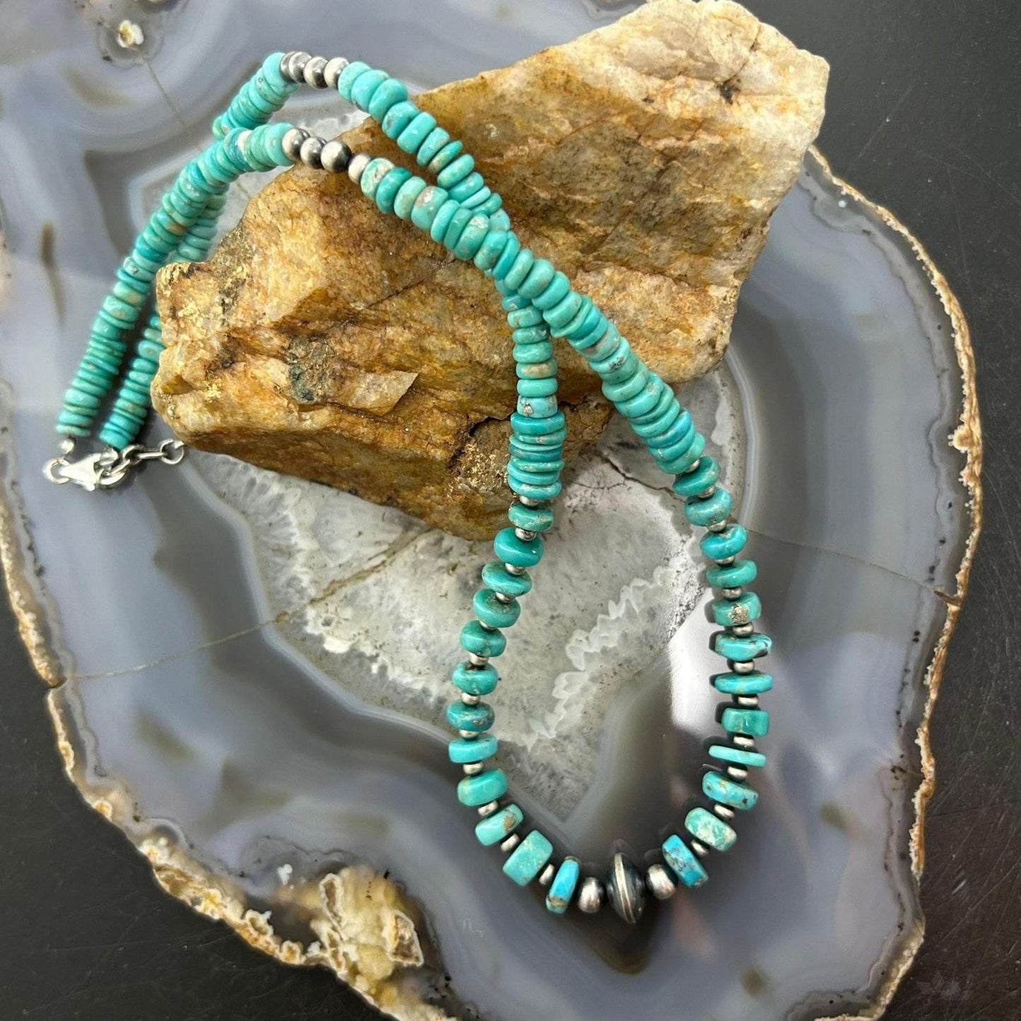 Sterling Silver Southwestern Style Blue Turquoise Beads Various Sterling Beads, Necklace For Women.