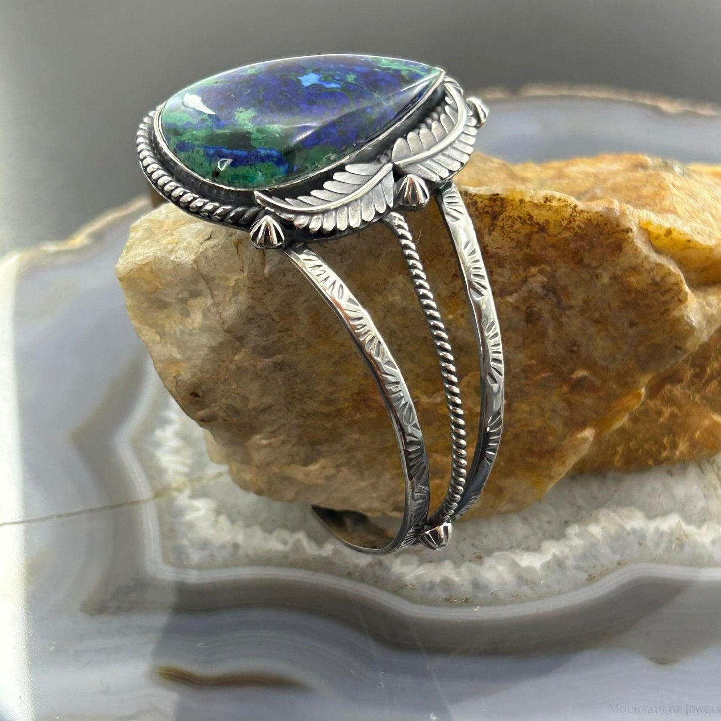 Sterling Silver Southwestern Style Teardrop Azurite Decorated Bracelet For Women