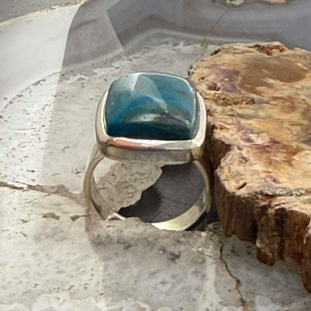 Sterling Silver Southwestern Style Rectangle Chrysocolla Ring Size 8.75 For Women
