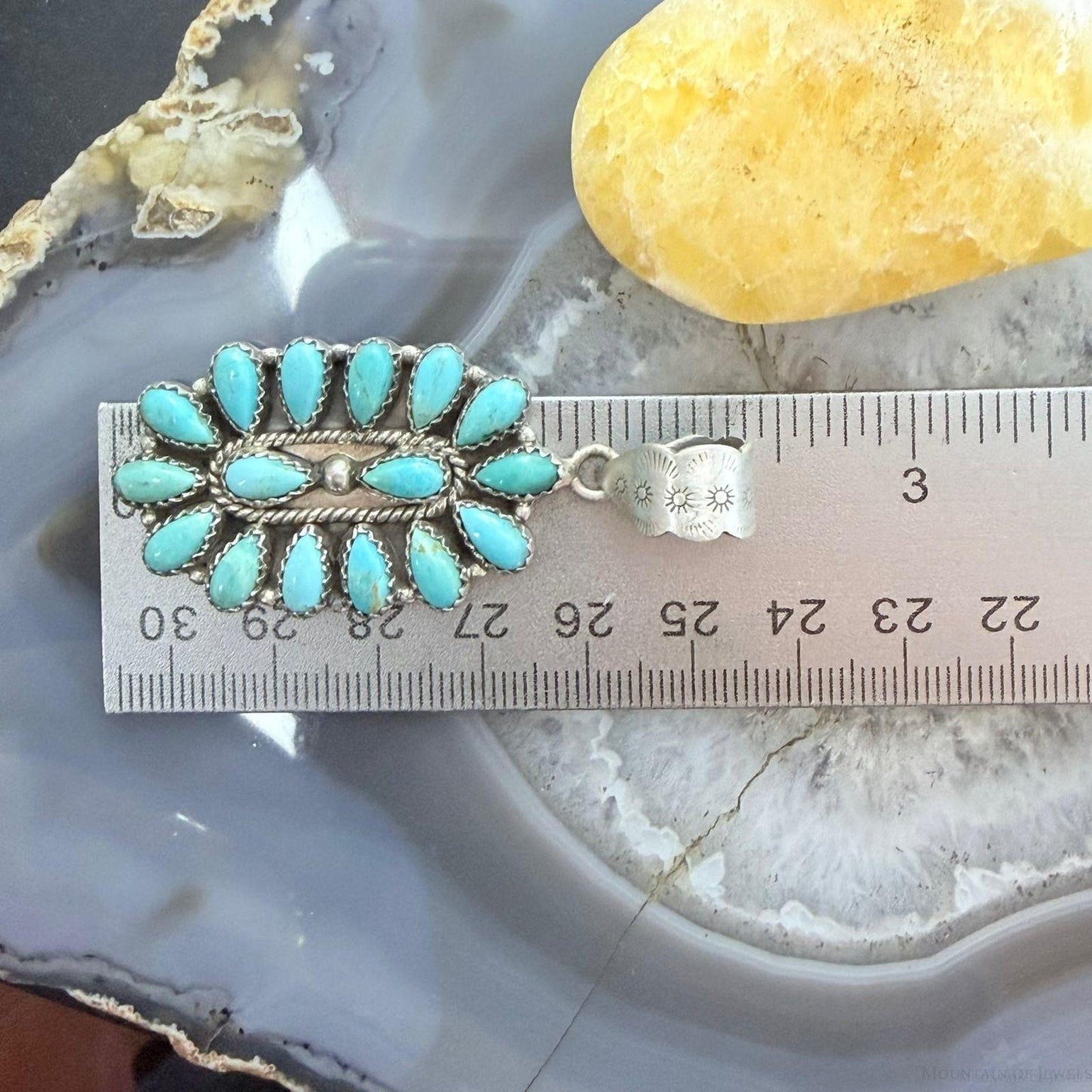 Sterling Silver Southwestern Style Turquoise Decorated Cluster Pendant For Women