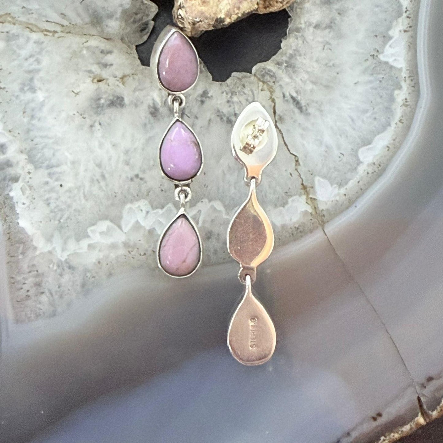 Sterling Silver Native American Teardrop Phosphosiderite Post Earrings For Women