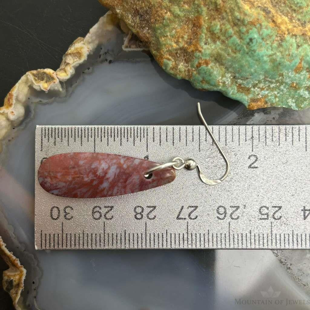 Sterling Silver Teardrop Plum Moss Agate Slab Dangle Earrings For Women #534