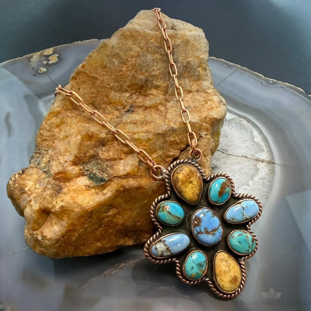 Copper Southwestern Style Mohave Palomino & Golden Hill Turquoise Necklace For Women