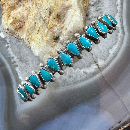 Native American Vintage Sterling Silver 13 Teardrop Turquoise Row Bracelet For Women