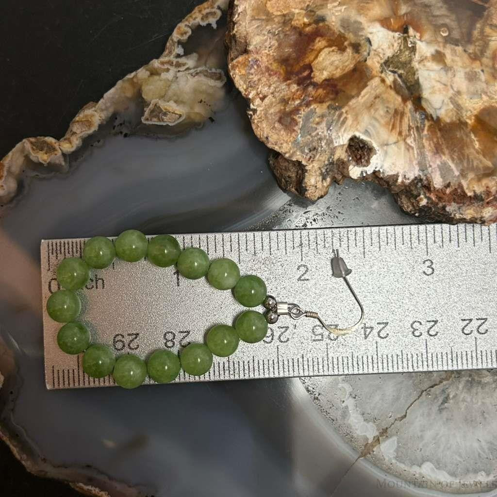 Sterling Silver 15 Rounded Peridot Beads Hoop Dangle Earrings For Women