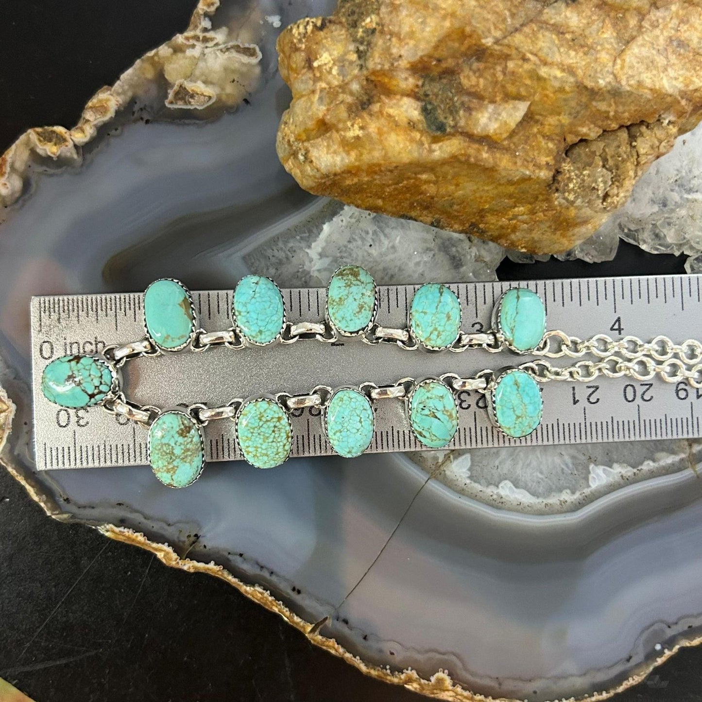 Sterling Southwestern Style Oval Pilot Mountain Turquoise 20" Necklace For Women